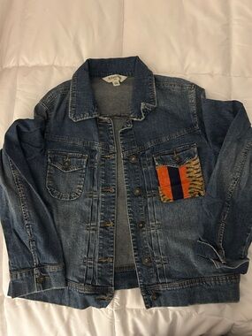 St. John's Bay Blue Denim Jacket with Orange & Black Accent Pocket